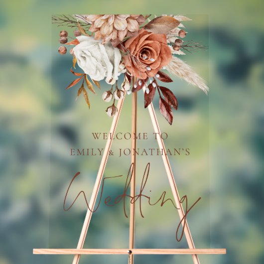 Rustikale Terracotta Florals Herbst Begrüßung Acrylschild (Neutral)