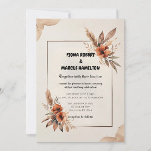Rustikale Terracotta Florals & Pampas Grass Weddin Einladung