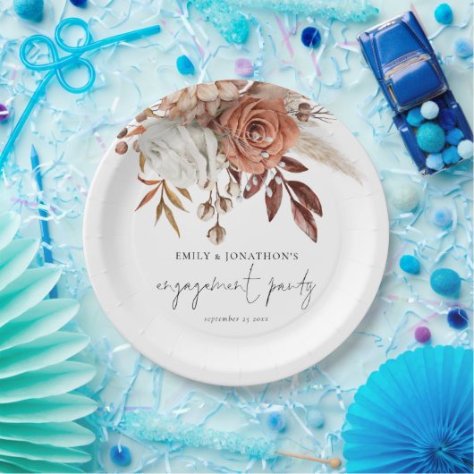 Rustikale Terracotta Florals Script Engagement Par Pappteller (Party)