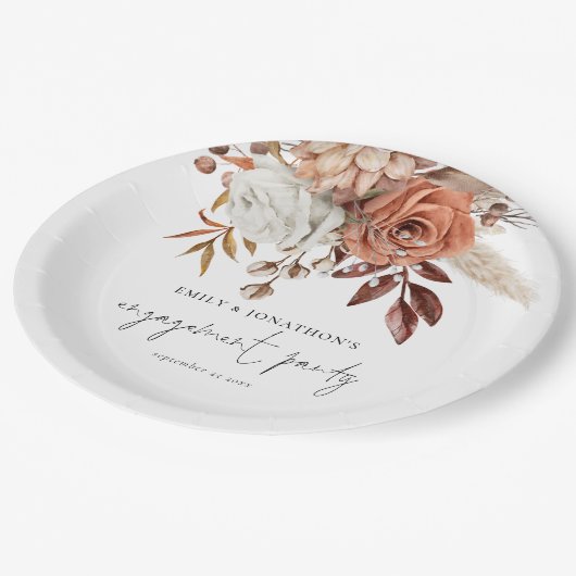 Rustikale Terracotta Florals Script Engagement Par Pappteller (Schrägansicht)