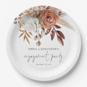 Rustikale Terracotta Florals Script Engagement Par Pappteller (Vorderseite)