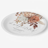 Rustikale Terracotta Florals Sie sagte ja Verlobun Pappteller (Schrägansicht)