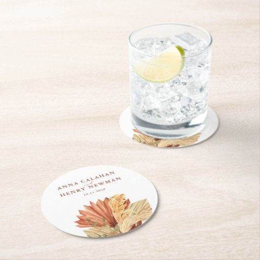 Rustikale Terracotta getrocknete Palmblättrige Hoc Runder Pappuntersetzer (Vor Ort)