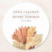 Rustikale Terracotta getrocknete Palmblättrige Hoc Runder Pappuntersetzer (Vorderseite)