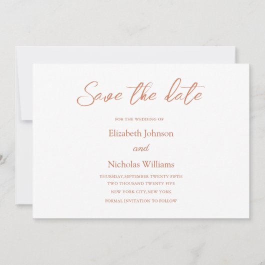 rustikale Terracotta Herbst elegante einzigartige Save The Date (Vorderseite)