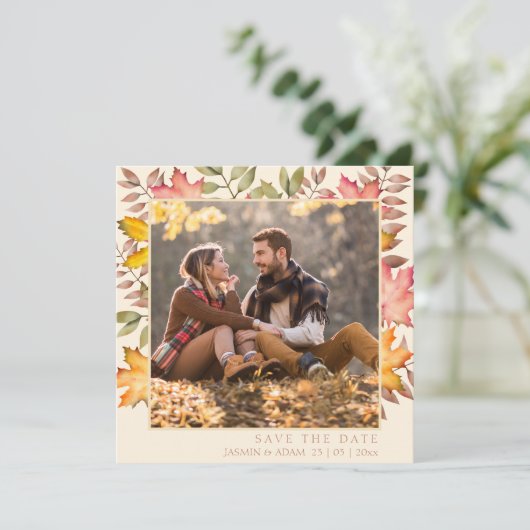 Rustikale Terracotta Herbst Herbstausaves Foto Hoc Save The Date (Stehend Vorderseite)