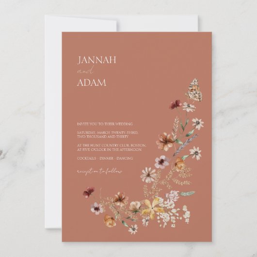 Rustikale Terracotta Herbst Wildblumen Hochzeit Einladung (Vorderseite)