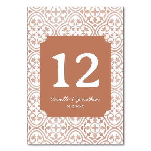 Rustikale Terracotta Hochzeitstichtafel Tischnummer (Vorderseite)