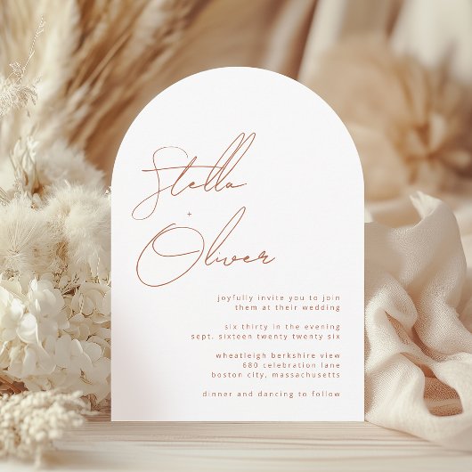 Rustikale Terracotta Kalligrafie Details Hochzeit Einladung