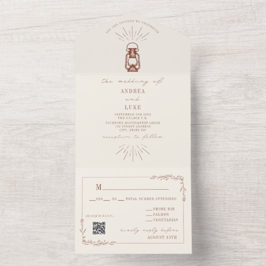 Rustikale Terracotta Lantern UAWG Wedding All In One Einladung (Innen Boden)