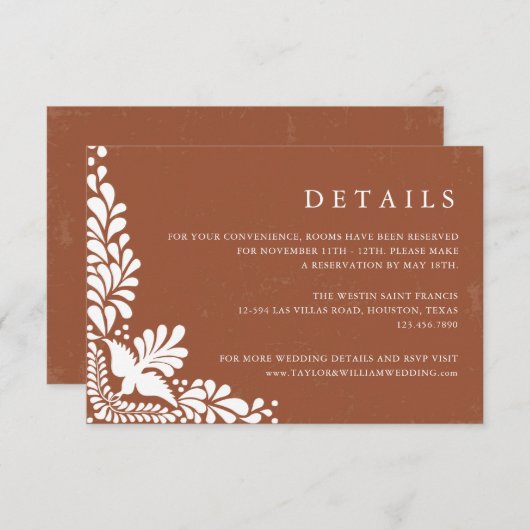 Rustikale Terracotta Mexiko Hochzeitsdetails Begleitkarte (Vorne/Hinten)