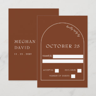 Rustikale Terracotta Moderne Arch Wedding RSVP Car