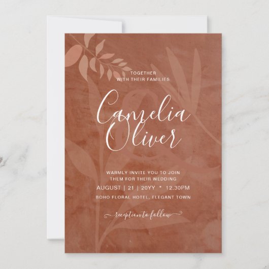 Rustikale Terracotta-Overlay-Hochzeit Einladung (Vorderseite)