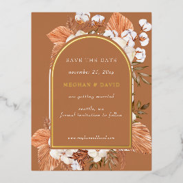 Rustikale Terracotta Pampas Save the Date angefert Folie Einladungspostkarte