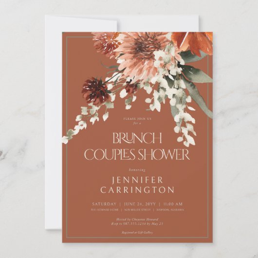 Rustikale Terracotta Rost Blume Dusche CUSTOM 4 Einladung (Vorderseite)