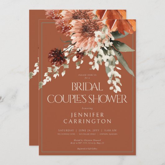 Rustikale Terracotta Rost Blume Dusche CUSTOM Einladung (Vorne/Hinten)