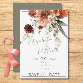 Rustikale Terracotta Rost Blume Grüne Hochzeit Save The Date