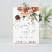 Rustikale Terracotta Rost Blume Hochzeit Save The Date (Stehend Vorderseite)