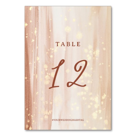 Rustikale Terracotta-Script & Gold Wasserfarbenhoc Tischnummer (Vorderseite)