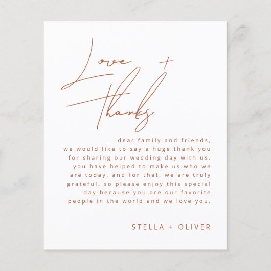 Rustikale Terracotta Script Wedding Reception Card (Vorderseite)