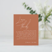 Rustikale Terracotta Script Wedding Reception Card (Stehend Vorderseite)
