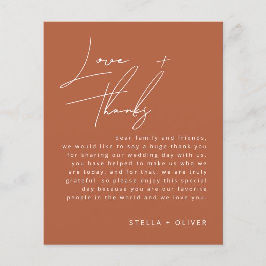 Rustikale Terracotta Script Wedding Reception Card (Vorderseite)