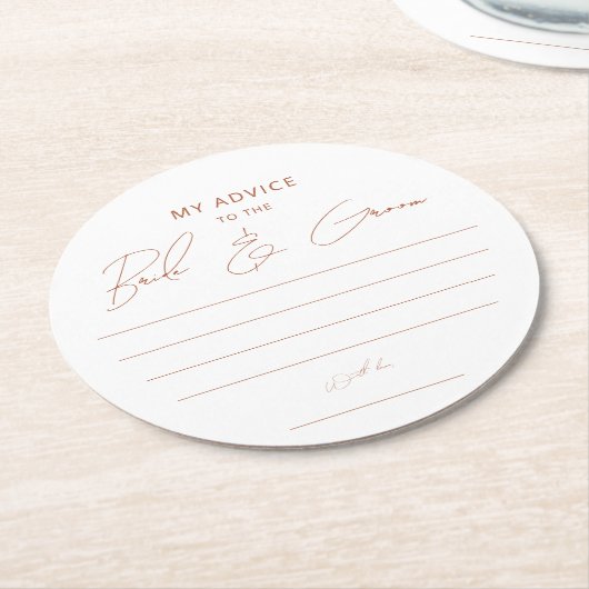 Rustikale Terracotta Skriptberatung Braut Groom Ge Runder Pappuntersetzer (Angewinkelt)