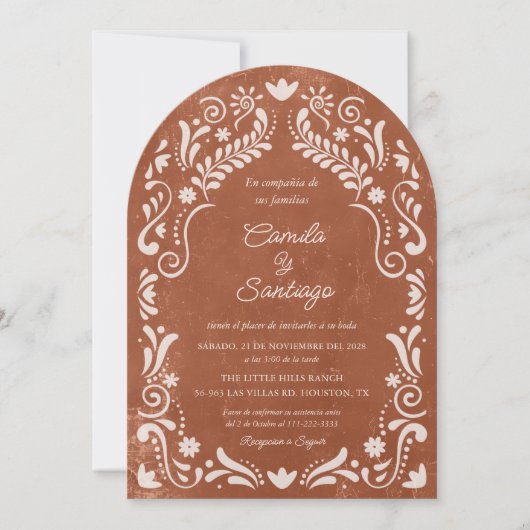 Rustikale Terracotta Spanisches Foto Hochzeit Einladung (Vorderseite)