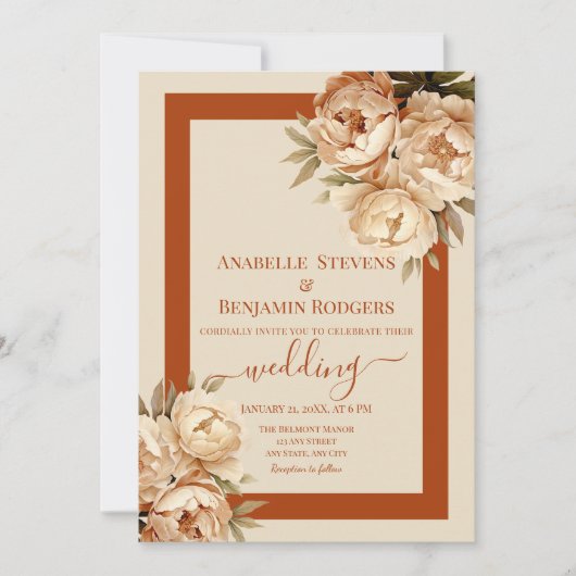 Rustikale Terracotta und Cream Floral QR Code Wedd Einladung (Vorderseite)