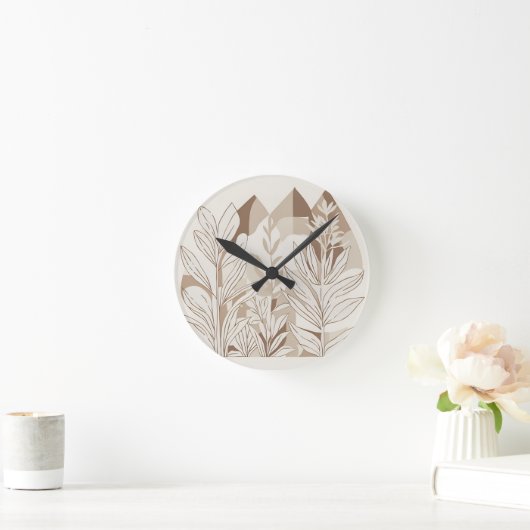 Rustikale Terracotta-Wildblume Boho Eclectic Desig Runde Wanduhr (Zuhause)