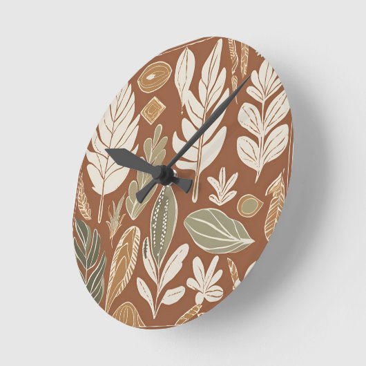 Rustikale Terracotta-Wildblume Boho Eclectic Desig Runde Wanduhr (Winkel)