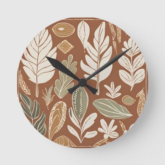 Rustikale Terracotta-Wildblume Boho Eclectic Desig Runde Wanduhr (Vorderseite)