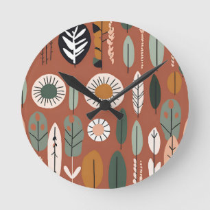 Rustikale Terracotta-Wildblume Boho Eclectic Desig Runde Wanduhr