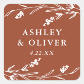 Rustikale Terracotta Wildblume Gastgeschenk Hochze Quadratischer Aufkleber (Vorderseite)