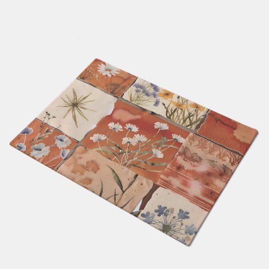 Rustikale Terracotta Wildblume Patchwork Boho Spri Fußmatte (Schrägansicht)