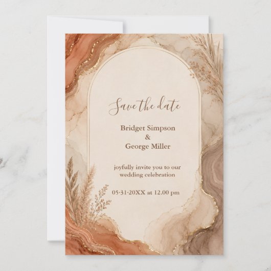 Rustikale Terrakotta-Achat-Marmor-Boho-Hochzeit Einladung (Vorderseite)