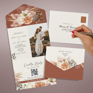 Rustikale Terrakotta-Blumen-Herbst-Hochzeit All In One Einladung