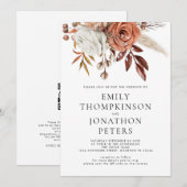 Rustikale Terrakotta-Blumen Hochzeit QR-Code Einladung (Vorne/Hinten)