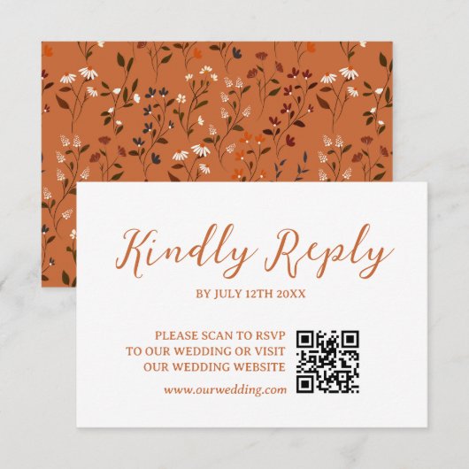 Rustikale Terrakotta-Blumen-Hochzeit QR-Code-RSVP- RSVP Karte (Vorne/Hinten)