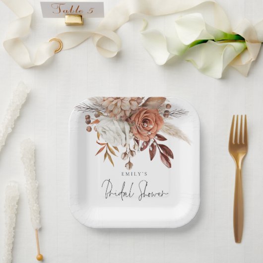 Rustikale Terrakotta-Blumen Hochzeitsdusche Pappteller (Hochzeit)