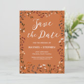 Rustikale Terrakotta-Blumen-Save-the-Date-Karte Save The Date (Stehend Vorderseite)