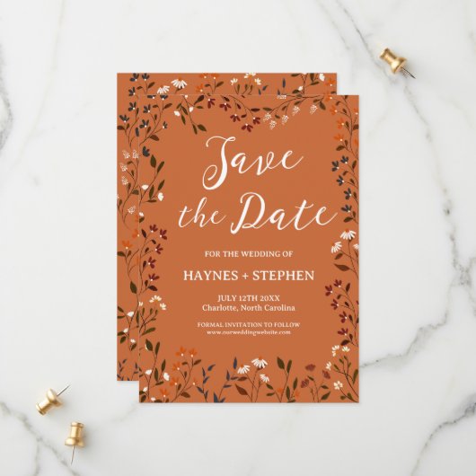Rustikale Terrakotta-Blumen-Save-the-Date-Karte Save The Date (Vorderseite/Rückseite Beispiel)