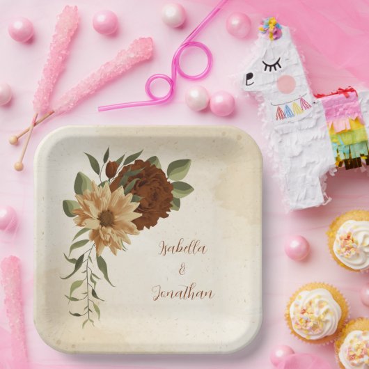 rustikale Terrakotta Blumengrün Pappteller (Party)