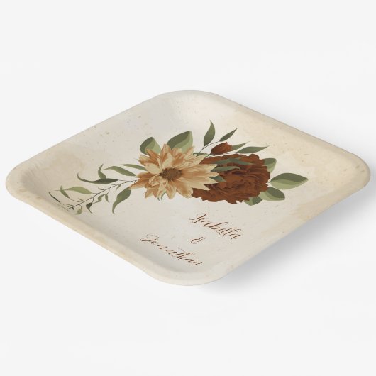 rustikale Terrakotta Blumengrün Pappteller (Gewinkelt)