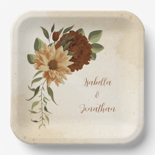 rustikale Terrakotta Blumengrün Pappteller (Vorderseite)