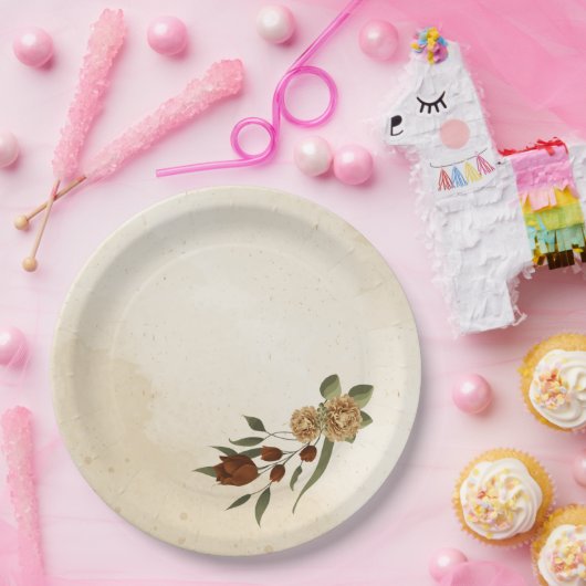 rustikale Terrakotta Blumengrün Pappteller (Party)