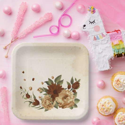 rustikale Terrakotta Blumengrün Pappteller (Party)