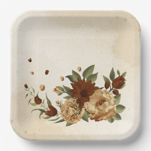 rustikale Terrakotta Blumengrün Pappteller (Vorderseite)