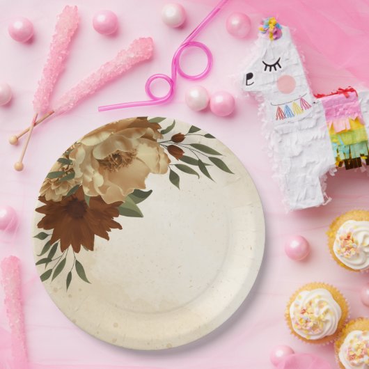 rustikale Terrakotta Blumengrün Pappteller (Party)