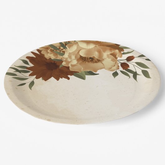 rustikale Terrakotta Blumengrün Pappteller (Schrägansicht)